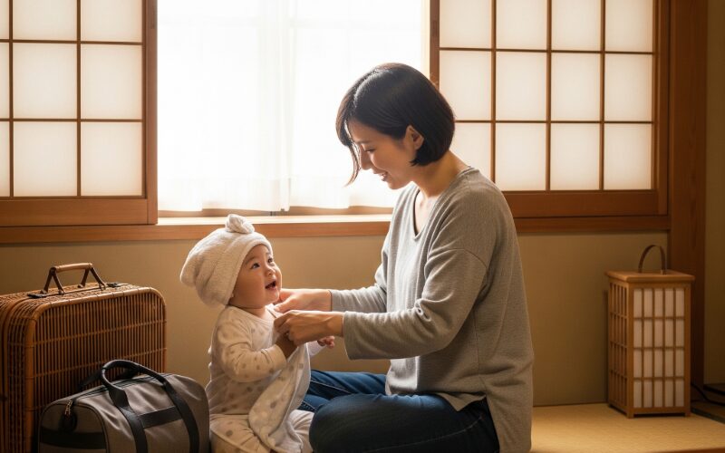 温泉旅行を楽しむ家族