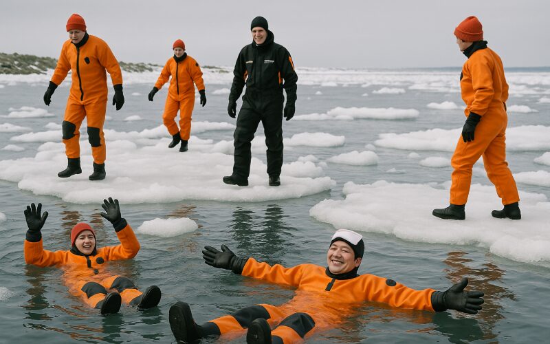 流氷ウォークを楽しむ人々