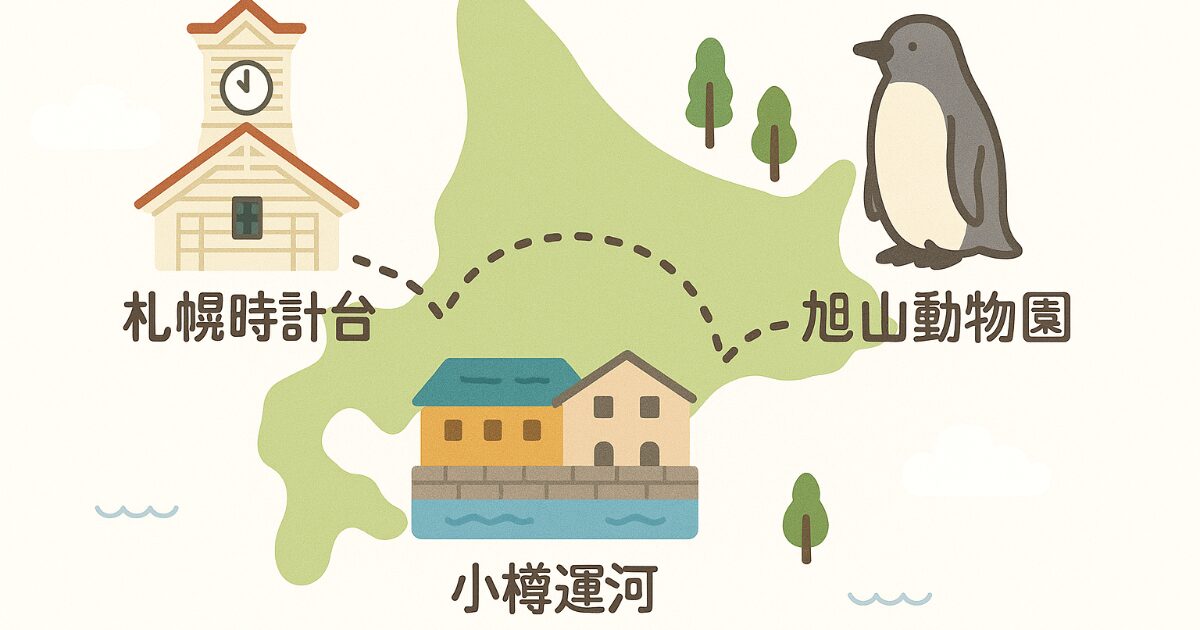 北海道の観光スポットを巡る旅のイメージ