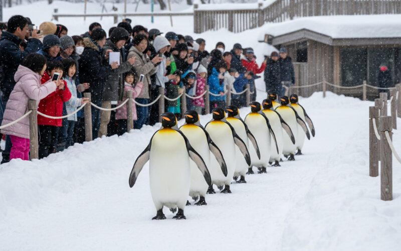 旭山動物園のペンギンの散歩