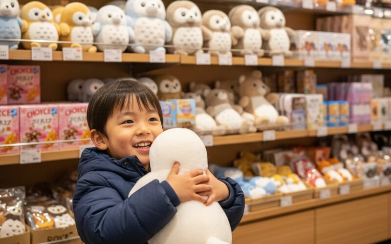 新千歳空港でお土産を選ぶ子供