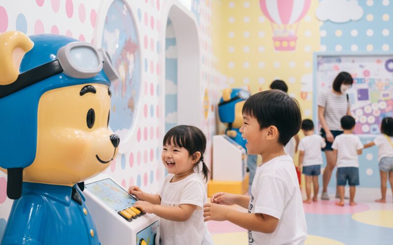 新千歳空港のキャラクターテーマパークで遊ぶ子供