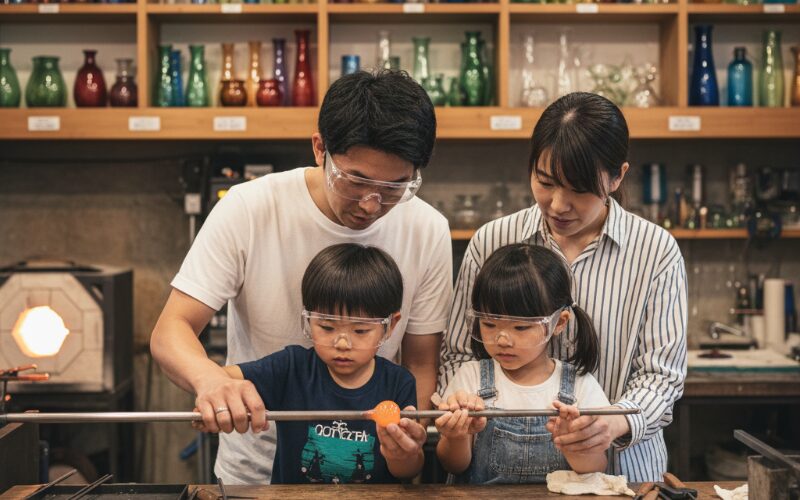 小樽でガラス工芸体験を楽しむ子連れ家族