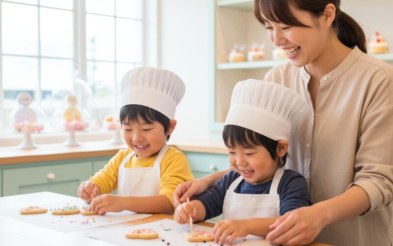白い恋人パークでお菓子作り体験をする子供