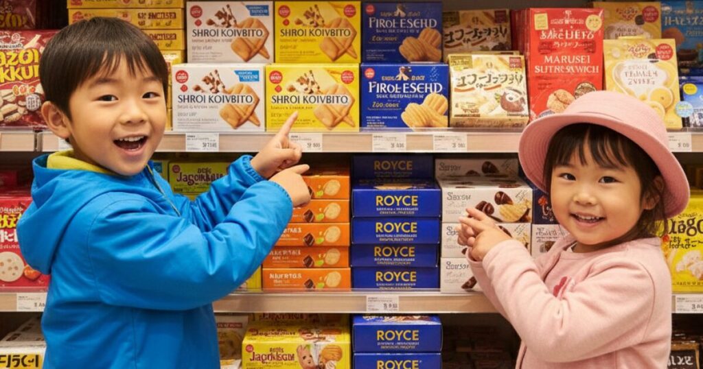 北海道の美味しいお土産品と笑顔の子供